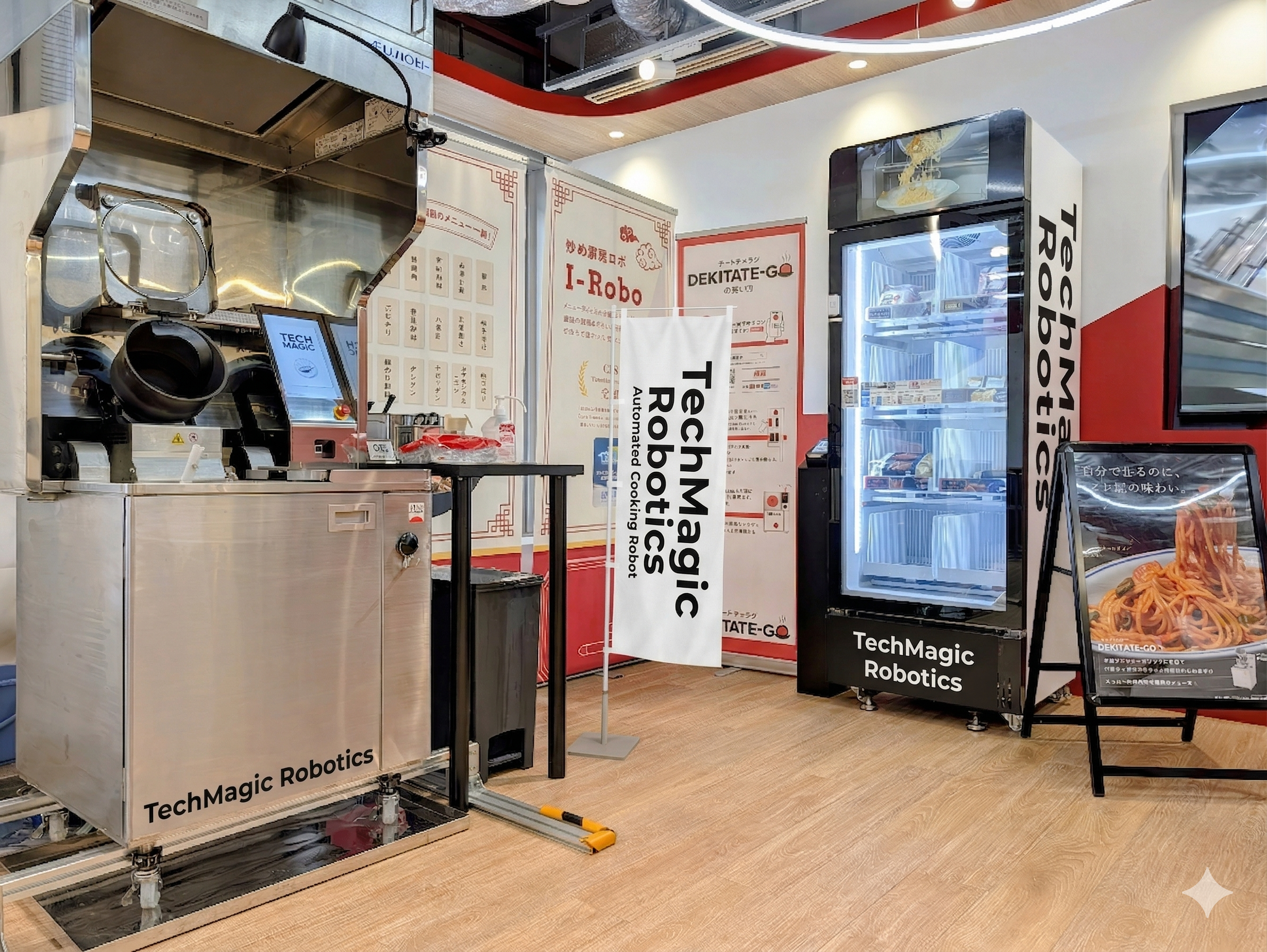 TechMagic Robotics I-Robo Self system with adjacent refrigerated meal-kit unit